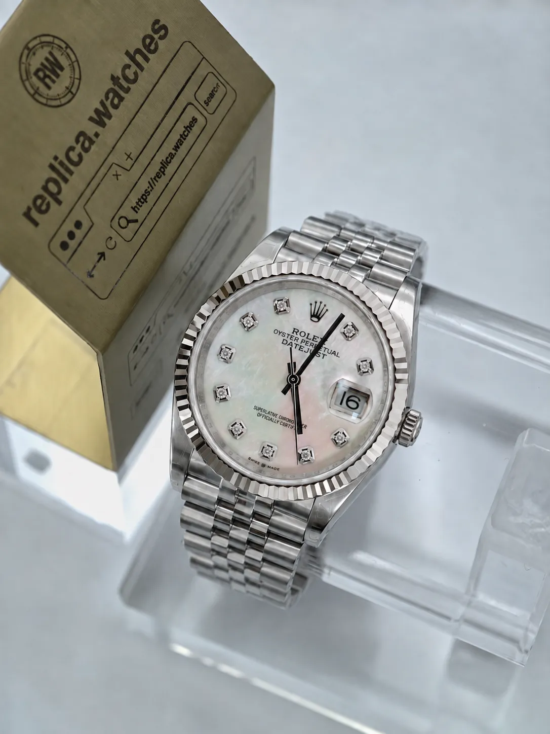 Super Clone Rolex Datejust 36 M126234-0019 Free-Sprung 3235 Movement Pearl Diamond Dial Jubilee Band Luxury Dress Watch