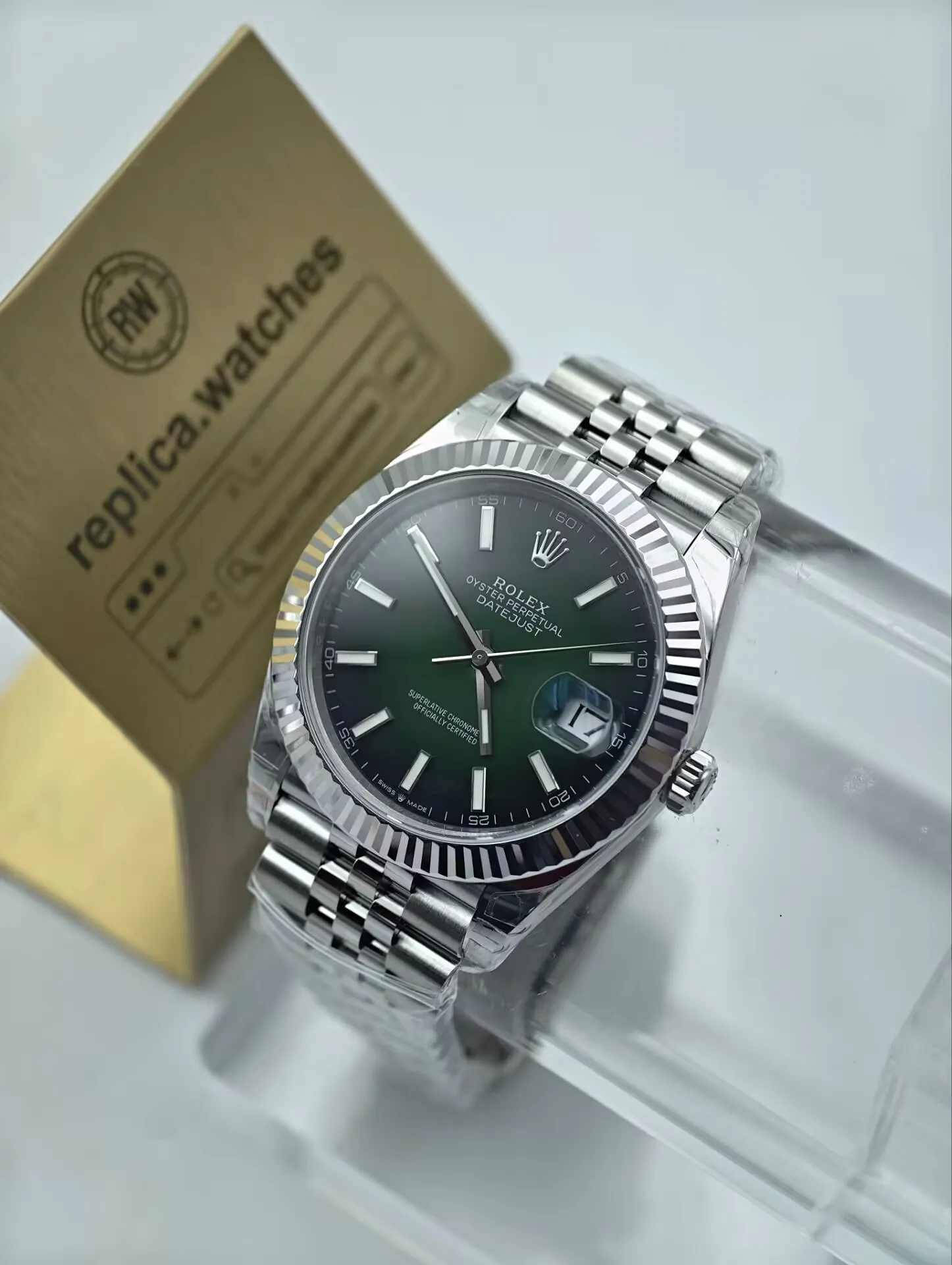 Super Clone Rolex M126334-0034 Green Ombré Dial 41mm Fluted Bezel Jubilee Datejust Watchs