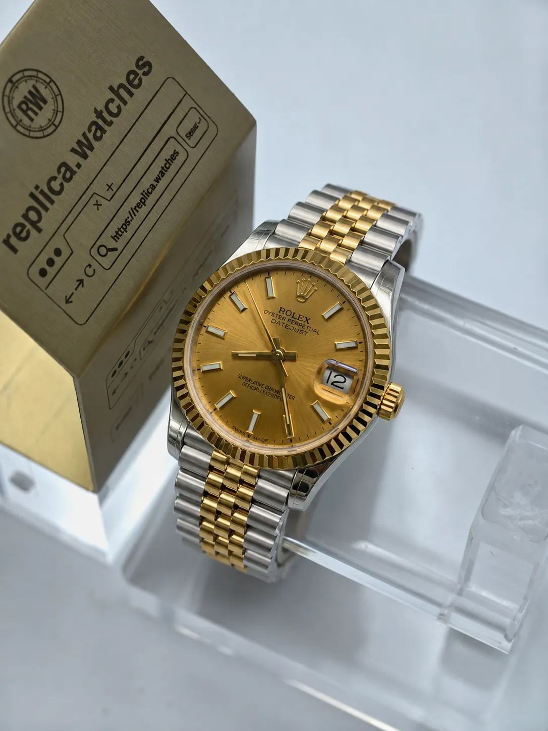 Super Clone Rolex Datejust 31 M278273-0014 31mm Champagne Sunburst Dial Gold Fluted Bezel Two-Tone Jubilee 2236 Movement GS Factory Watch