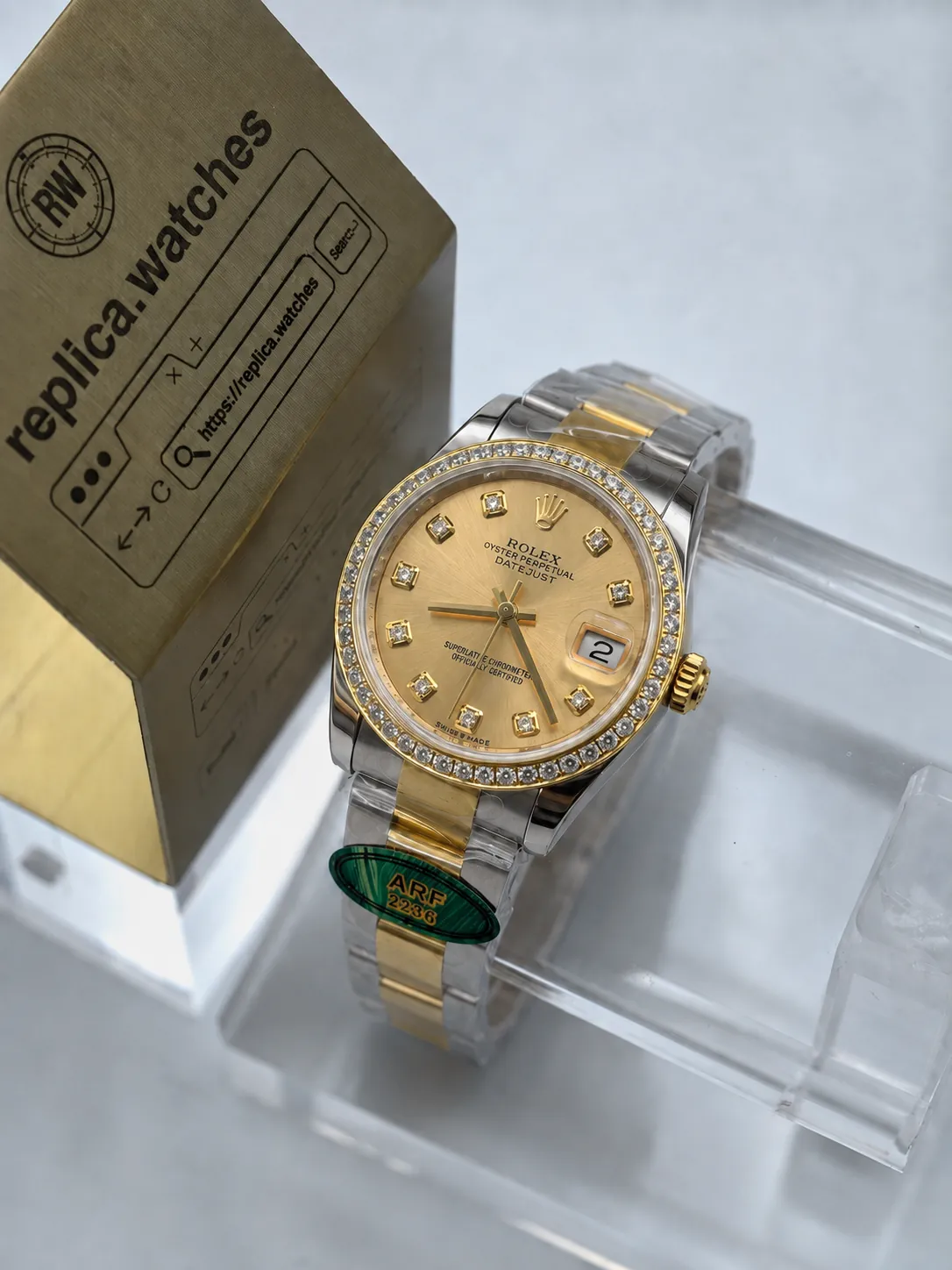 Super Clone Rolex Datejust 31 M278383RBR-0025 31mm Champagne Gold Dial Diamond Markers Diamond Bezel Two-Tone 2236 Movement AR Factory Watch