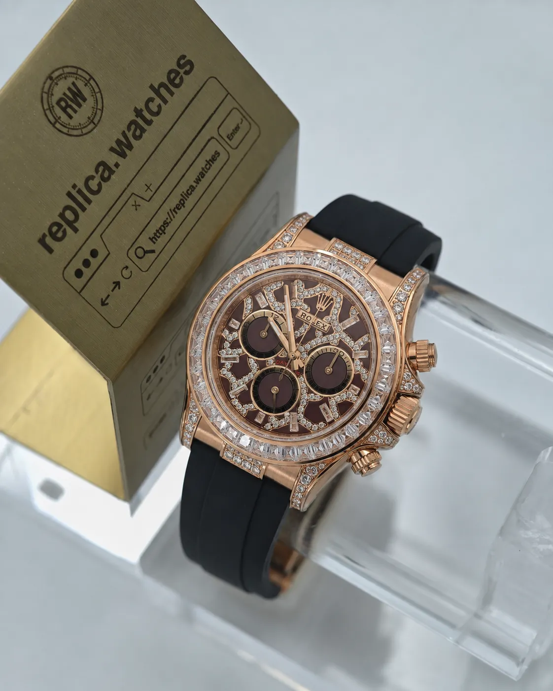 Super Clone Rolex 126555TBR Brown Tiger Stripe Diamond Dial 40mm 4130 Movement Chronograph Watchs