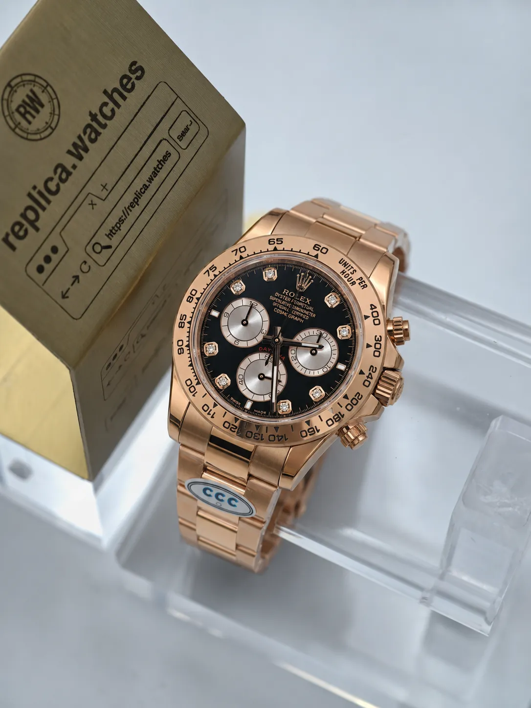 Super Clone Rolex Cosmograph Daytona M126505-0002 40mm Full Everose Gold Black Diamond Dial Chronograph 4131 Movement CCC Factory Watch
