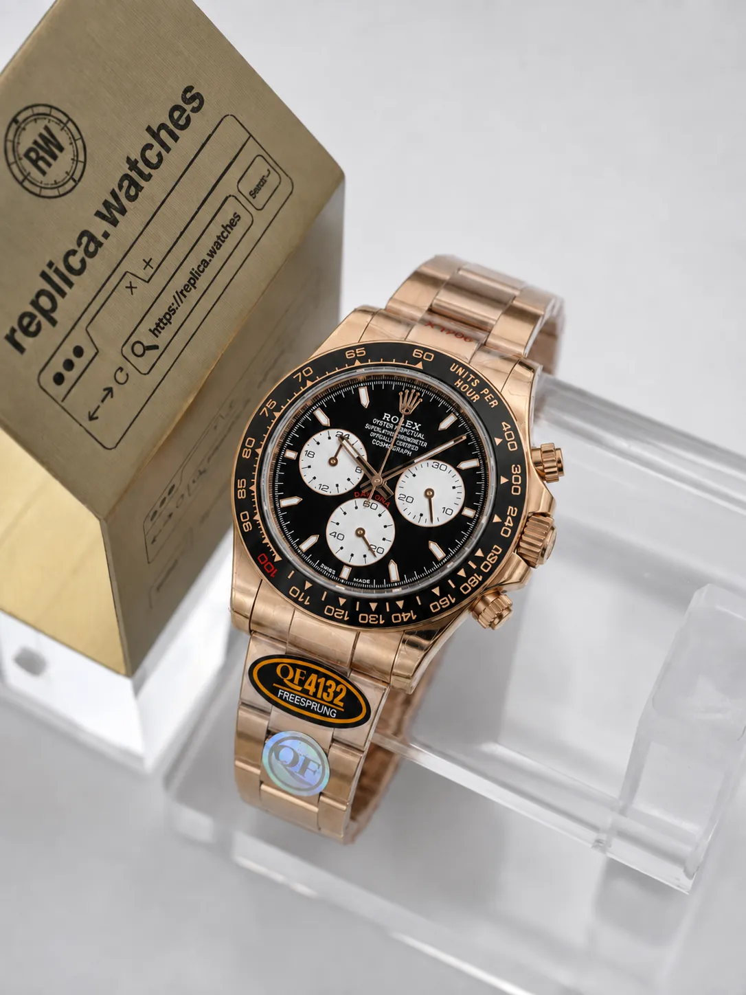 Super Clone Rolex Daytona M126525LN-0001 40mm Everose Gold Black Ceramic Bezel Silver Panda Dial 4132 Q Factory Watch
