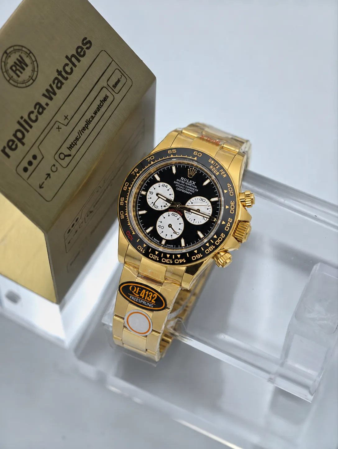 Clone Rolex Cosmograph Daytona M126528LN-0001 40mm Full Gold Black Ceramic Bezel White Panda Dial 4132 Movement Q Factory Watch