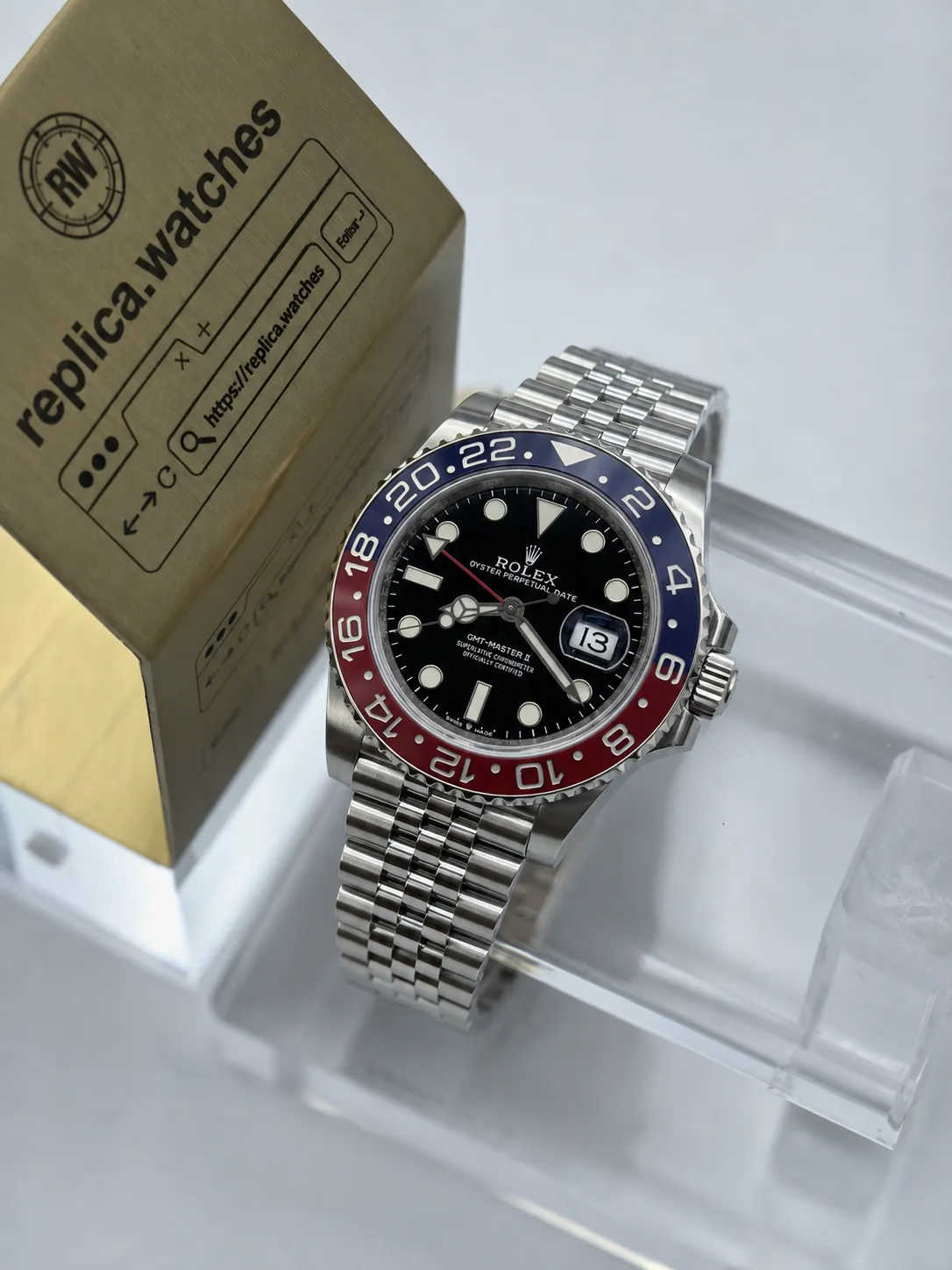 Super Clone Rolex GMT‑Master II M126710BLRO‑0001 40mm Black Dial Red‑Blue Pepsi Cerachrom Bezel Jubilee Watch VS Factory