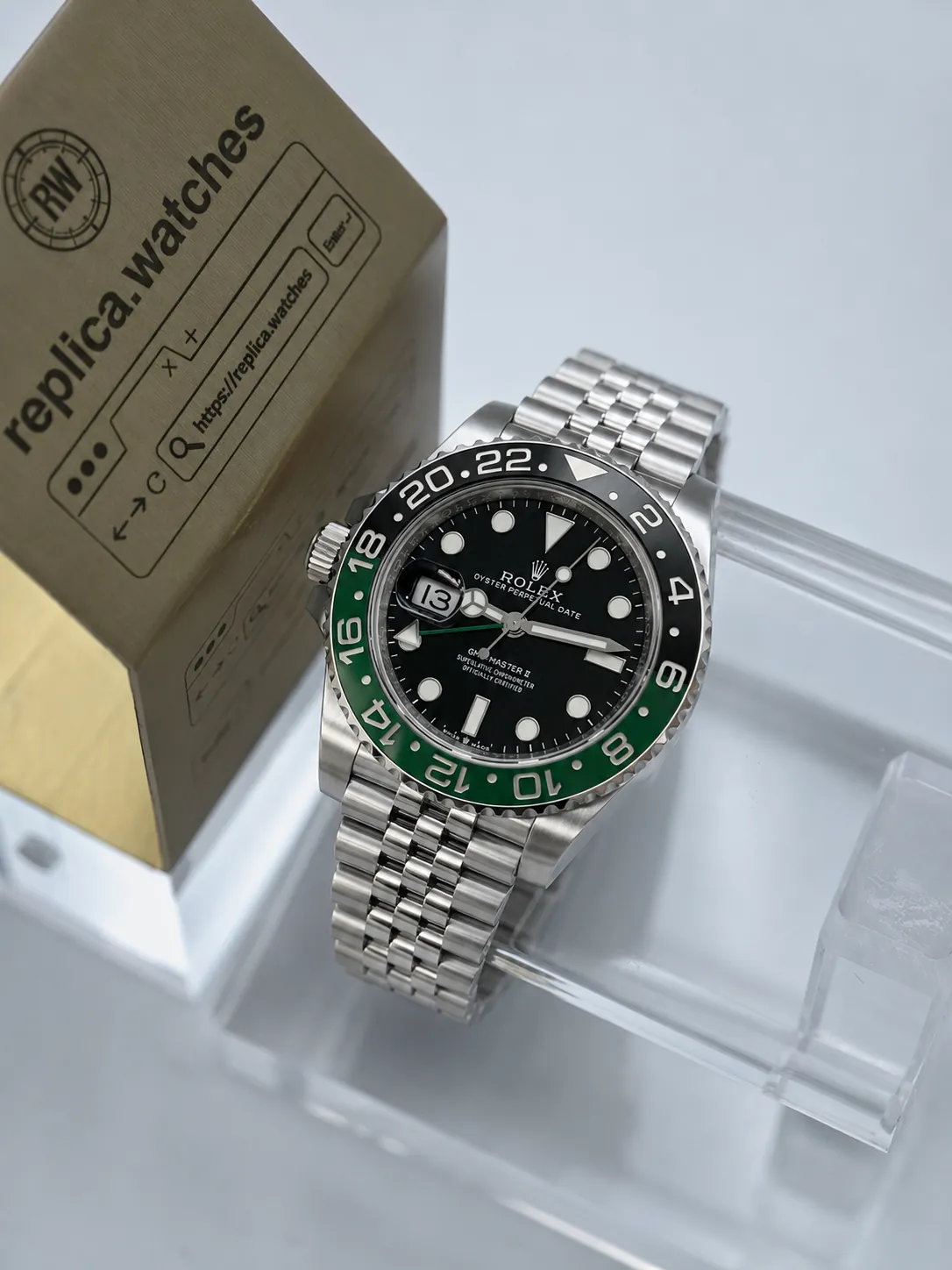 Super Clone Rolex GMT‑Master II M126720VTNR‑0002 40mm Black Dial Black Green Sprite Bezel Jubilee Bracelet VS Factory Watch