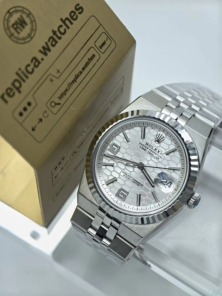 Super Clone Rolex Land-Dweller 40 M127334-0001 40mm White Honeycomb Luminous Dial Rolesor Case Transparent Back Watch