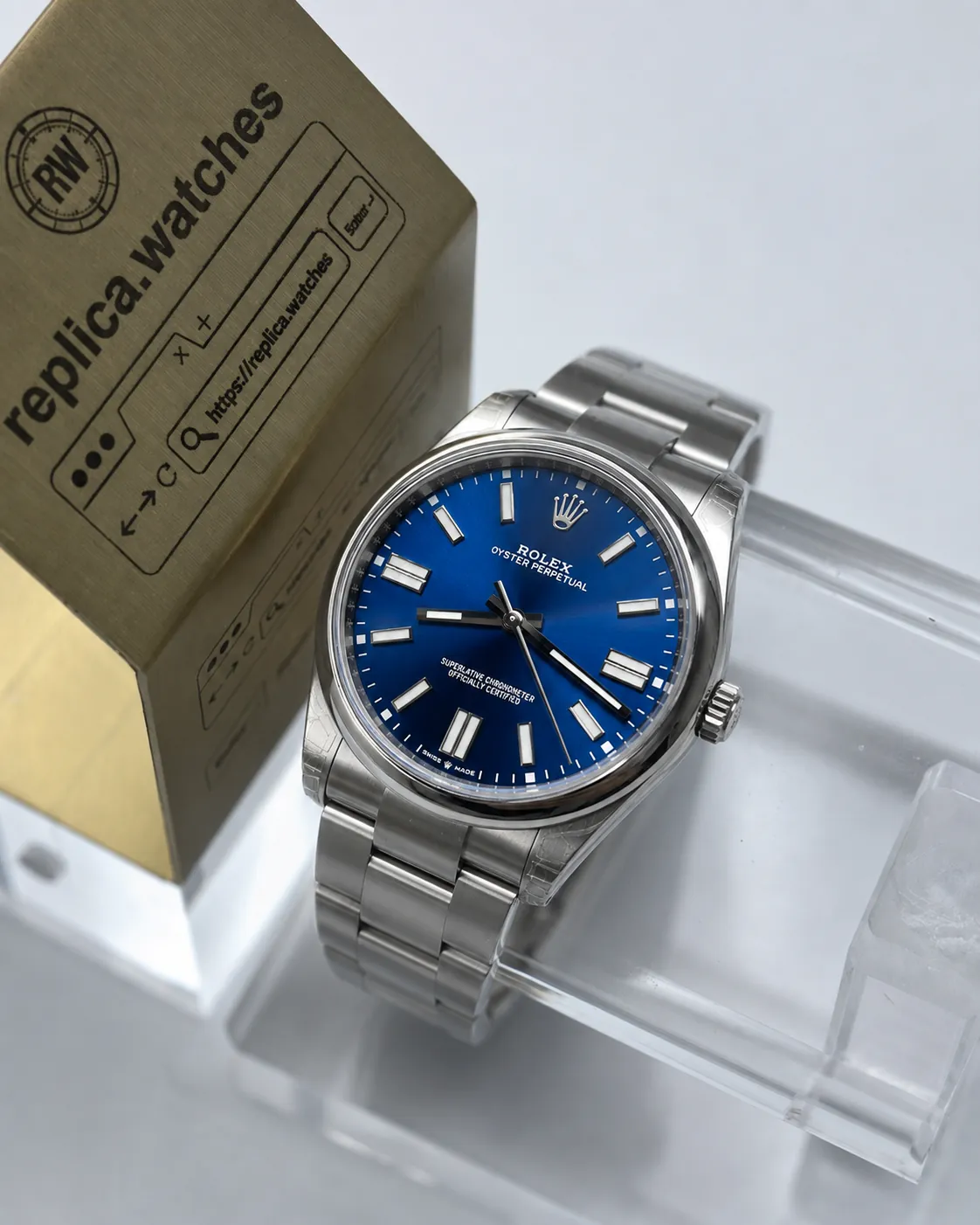 Replica Rolex Oyster Perpetual 41 M124300-0003 Blue Sunburst Dial 3230 Movement Oyster Steel Watch VS Factory