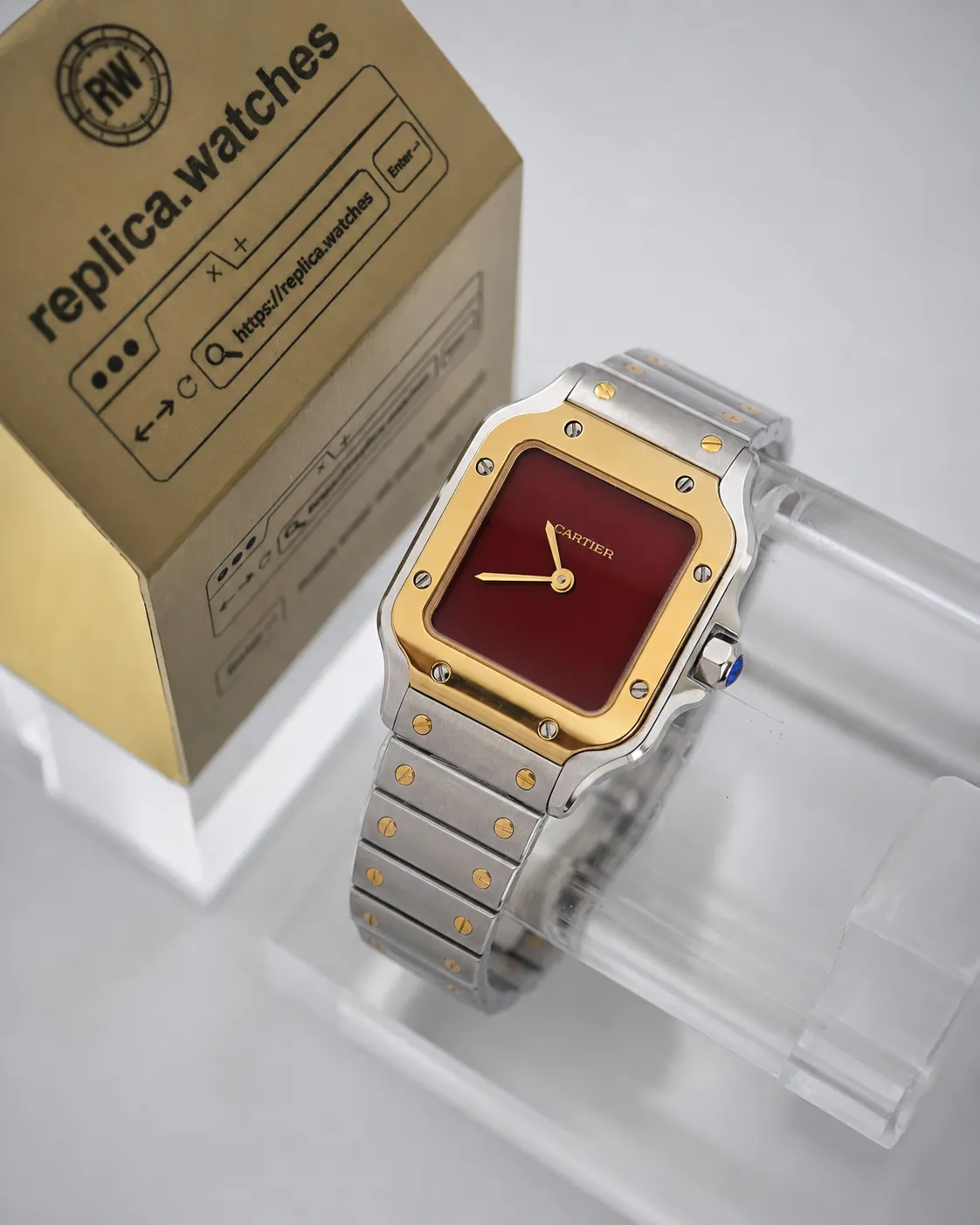 Super Clone Cartier Santos Ref.2961 29mm Vintage 80s Burgundy Dial Two-Tone Gold Steel Case DR Factory Watch