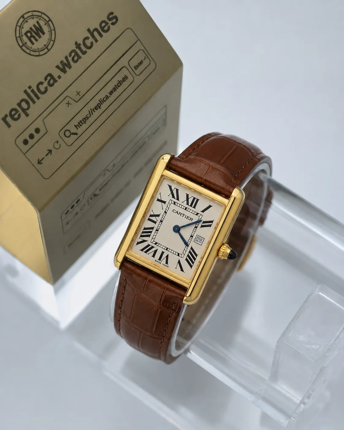 Super Clone Cartier Tank Louis W1529756 25.5mm 18K Gold Case Silver Dial Roman Numerals Blue Steel Hands 688 Quartz AF Factory Watch