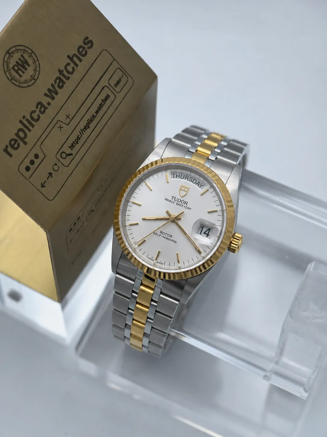 Super Clone Tudor 76213-62483 Prince Date+Day 36mm Gold Fluted Bezel Dual Calendar MKS Factory Watch