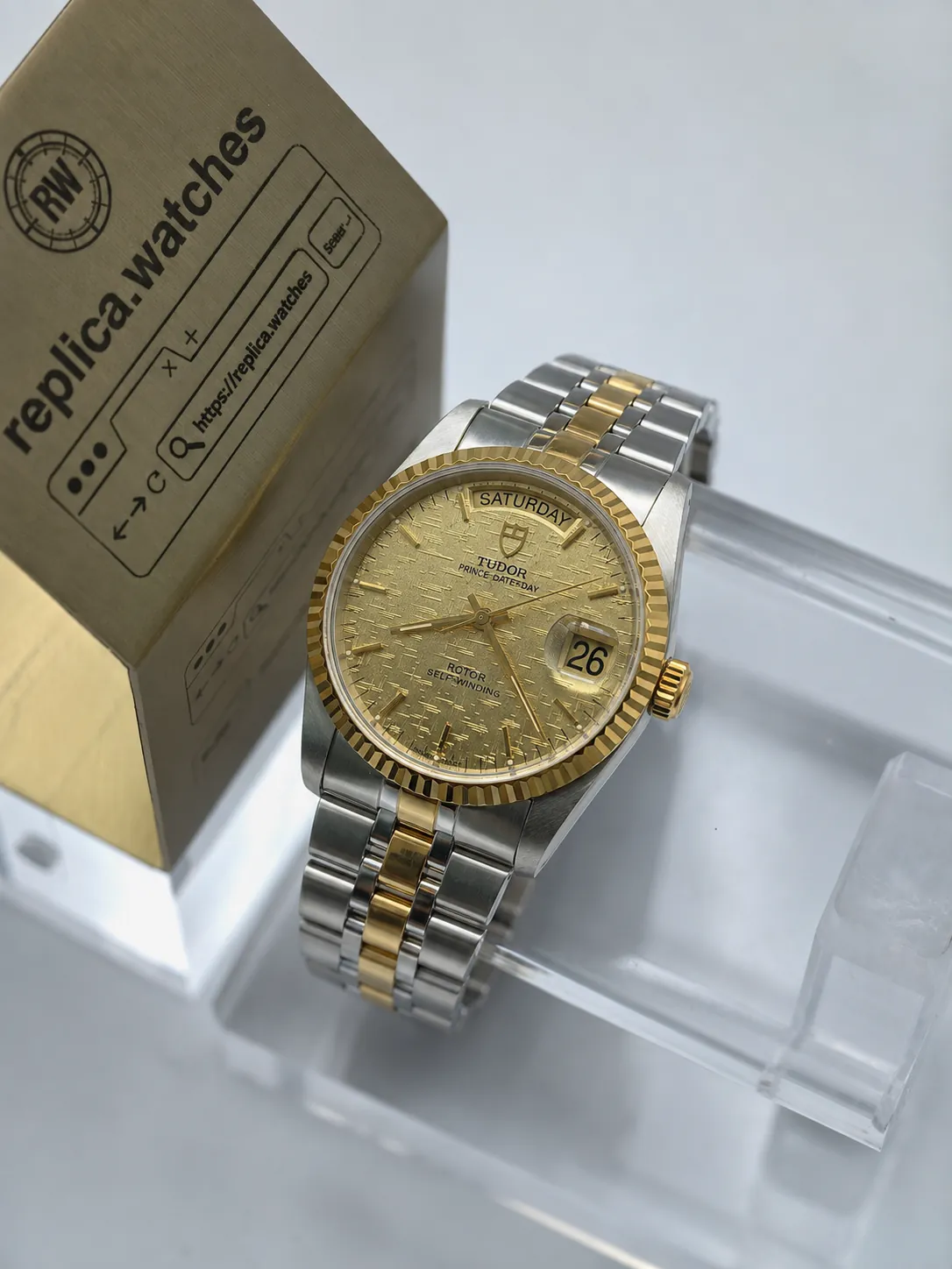 Super Clone Tudor M76213-0007 Prince Date+Day 36mm Gold Fluted Bezel Week & Date Display MKS Factory Watch