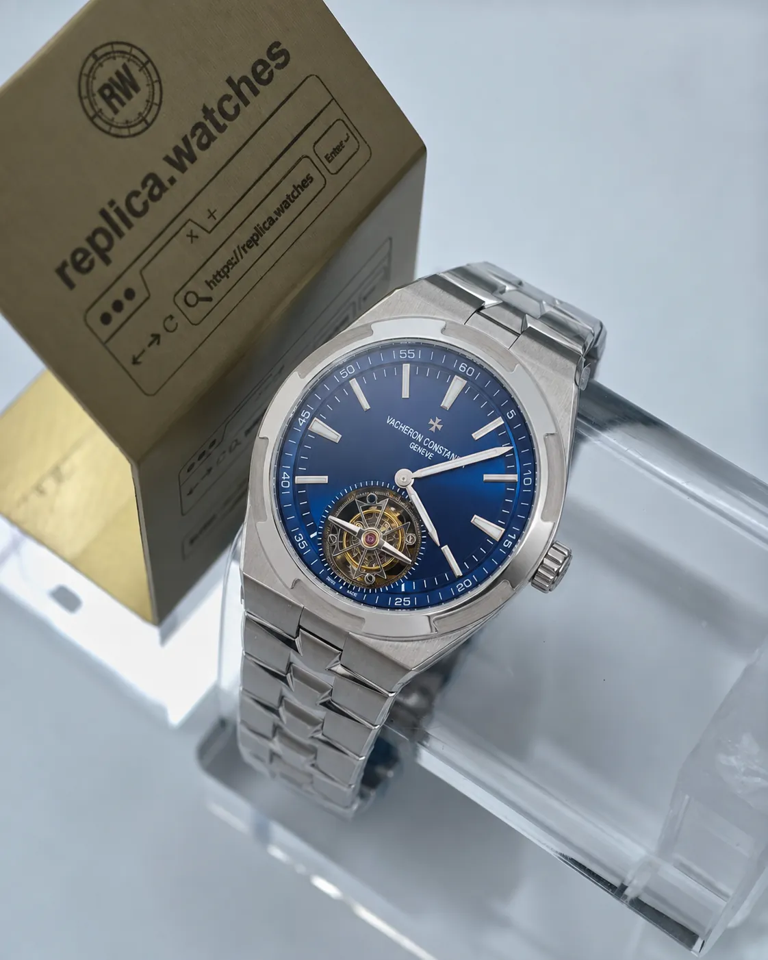 Super Clone Vacheron Constantin Overseas 6000V/110A-B544 Blue Dial 42.5mm Tourbillon 2160 Movement Watchs