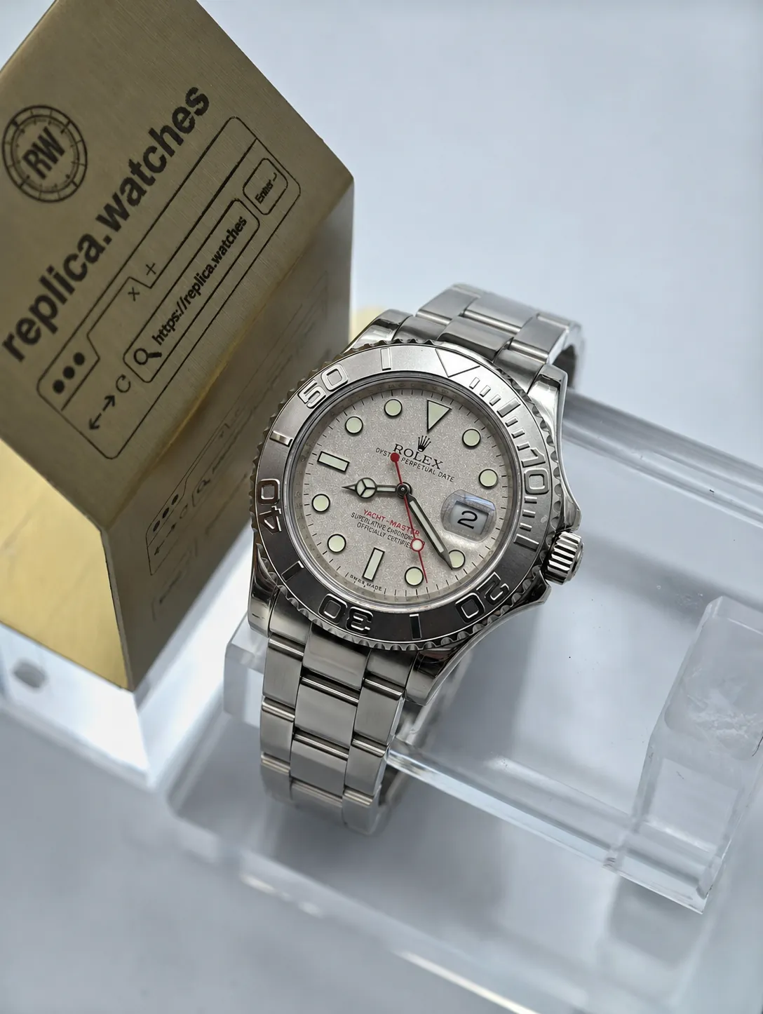 Super Clone Rolex Yacht-Master 116622 40mm Silver Grain Dial Red Second Hand 3135 Movement BP Factory Watch