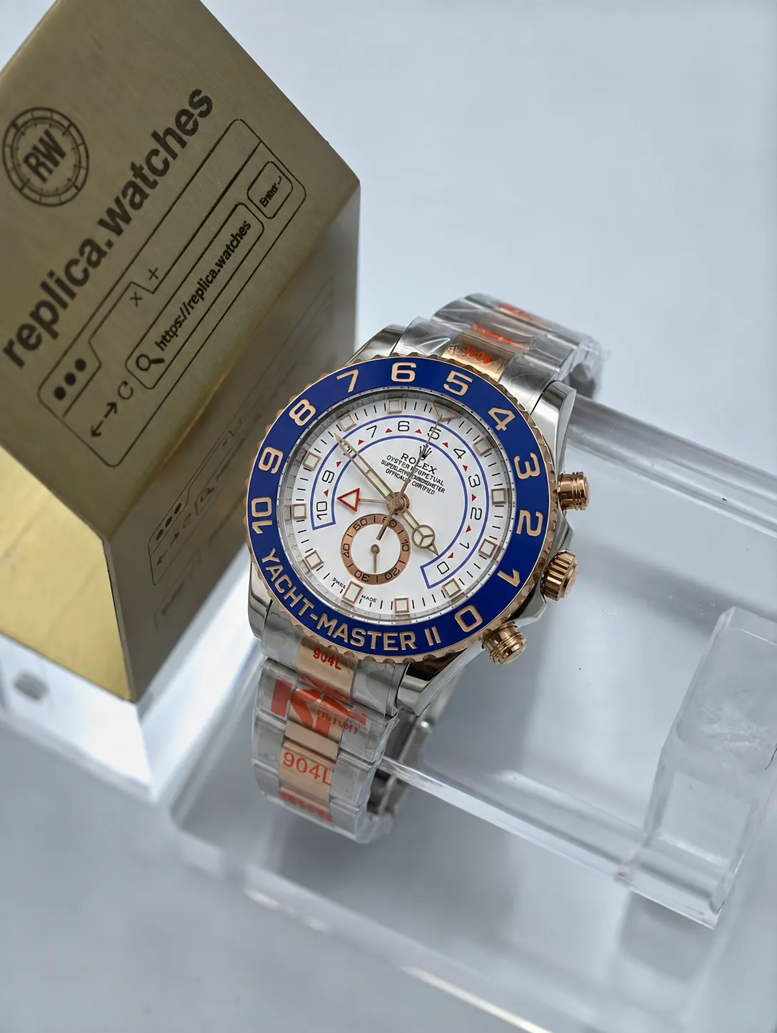 Super Clone Rolex Yacht-Master II M116681-0002 44mm Two-Tone Rose Gold White Dial 4131 Movement K Factory Watch