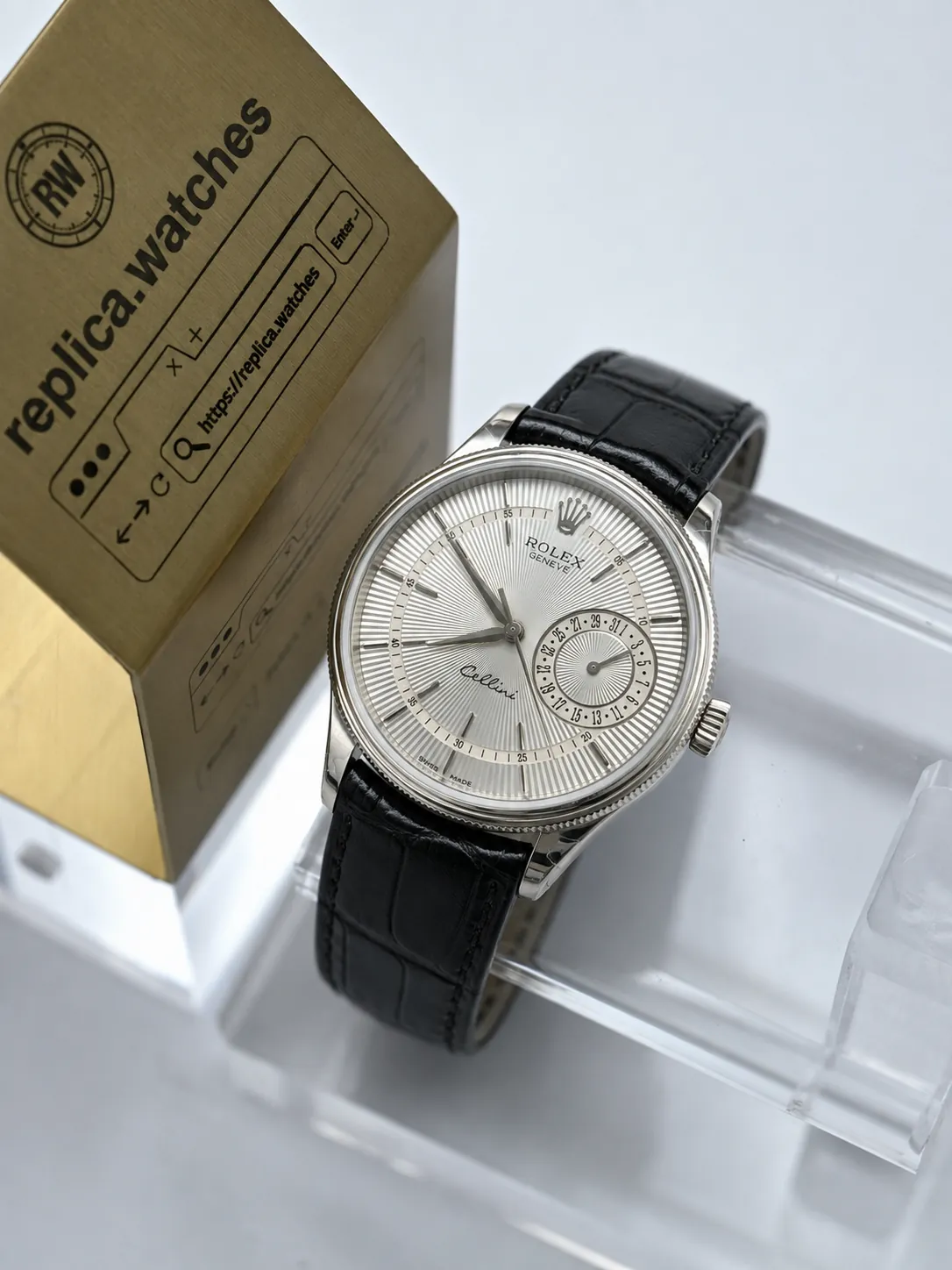 Rolex Cellini 50519 39mm 3165 Movement 904L Steel Silver Guilloché Dial Clone Watch