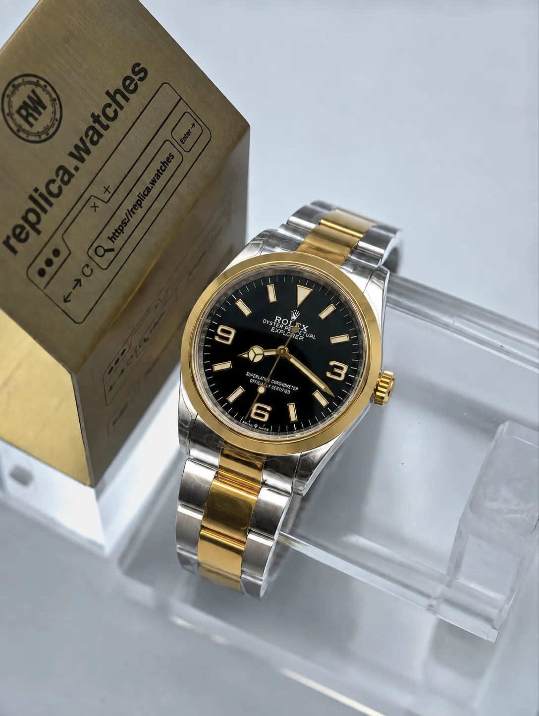 Rolex Explorer M124273-0001 36mm 904L Steel 3230 Movement Gold Accent Super Clone Watch