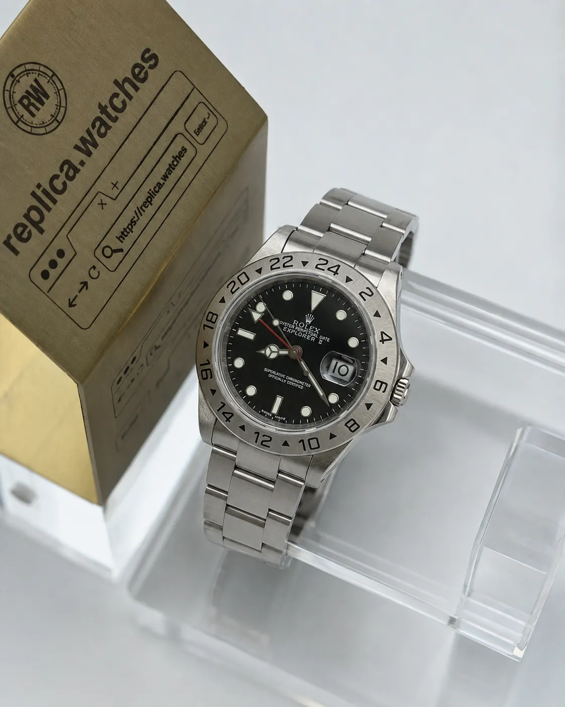 Rolex Explorer II 16570 40mm 3186 Movement Black Dial Super Clone Steel Bezel Watch