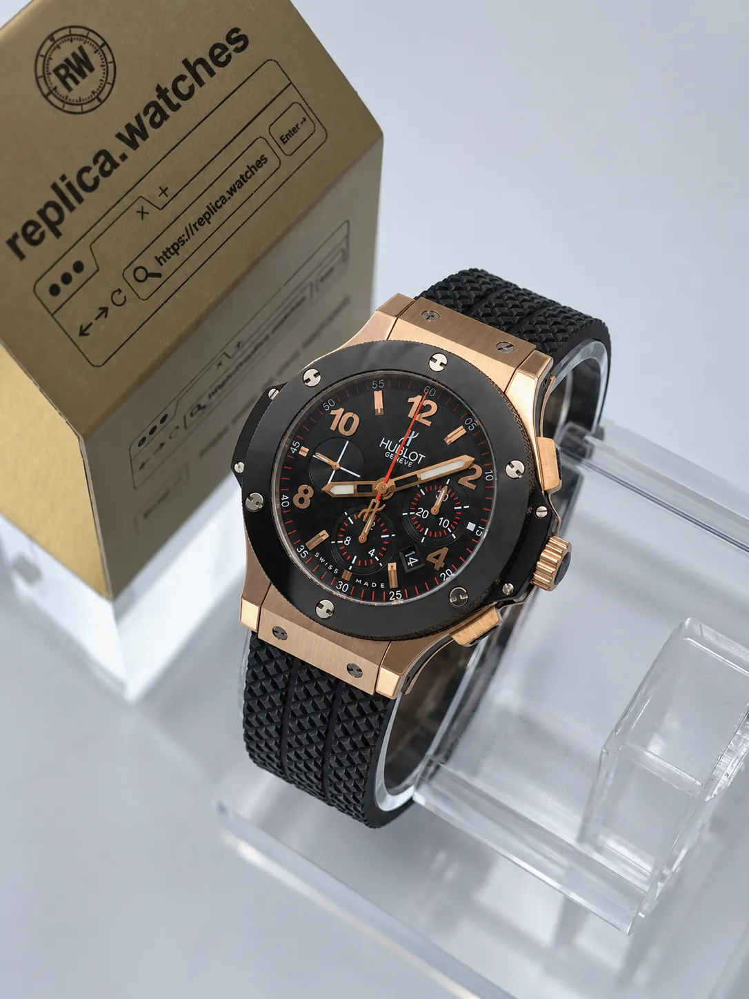 Hublot Big Bang 301.PB.131.RX 44mm HUB4100 Automatic Chronograph Rose Gold Replica Rubber Watch