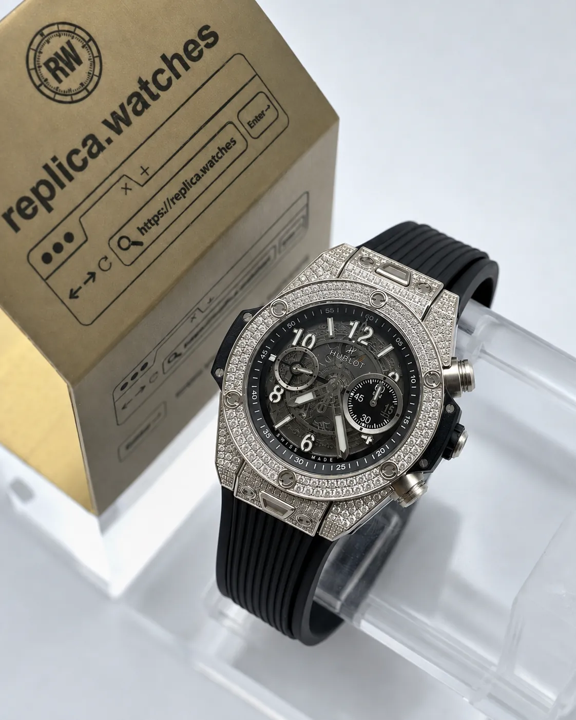 Hublot Big Bang Unico 44mm 421.NX.1170.RX.1704 HUB1280 Movement Pavé Titanium Skeleton Replica Watch