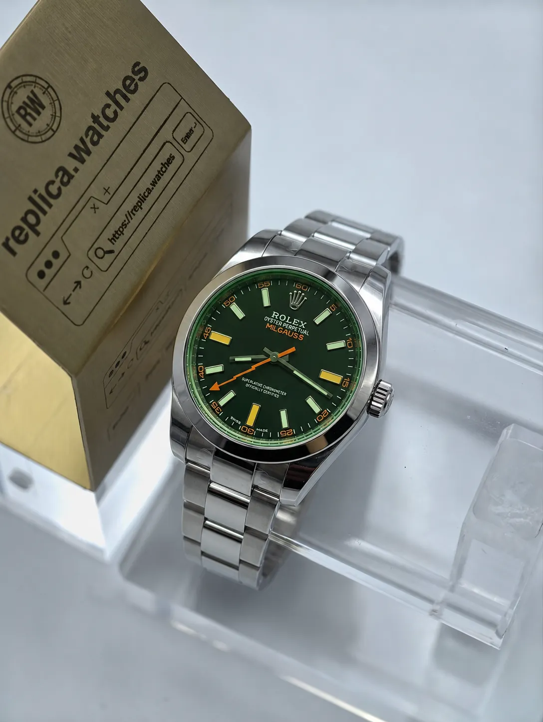 Rolex Milgauss 116400GV-0001 40mm Super Clone Black Dial 3131 Movement Green Sapphire Watch