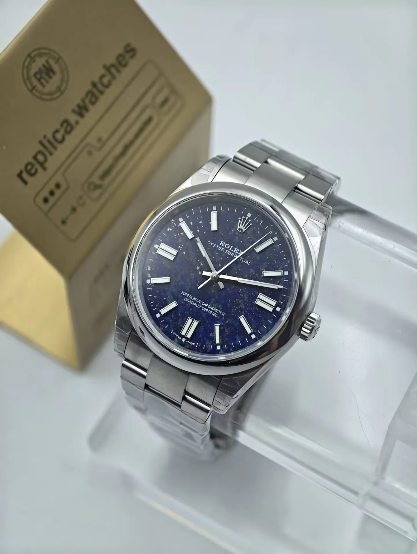 Rolex Oyster Perpetual M124300 41mm 3230 Movement Blue Mineral-Style Dial Replica Watch