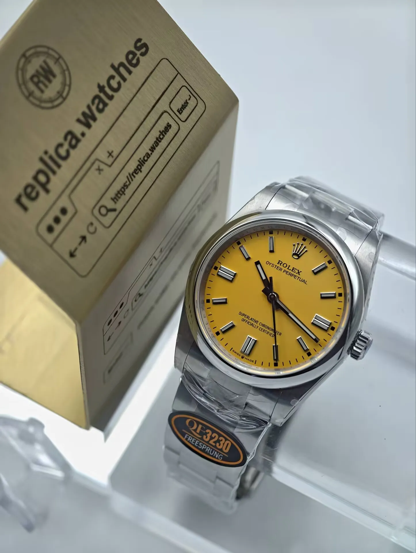 Rolex Oyster Perpetual Yellow Dial M126000-0004 Super Clone 36mm 3230 Movement Automatic Watch