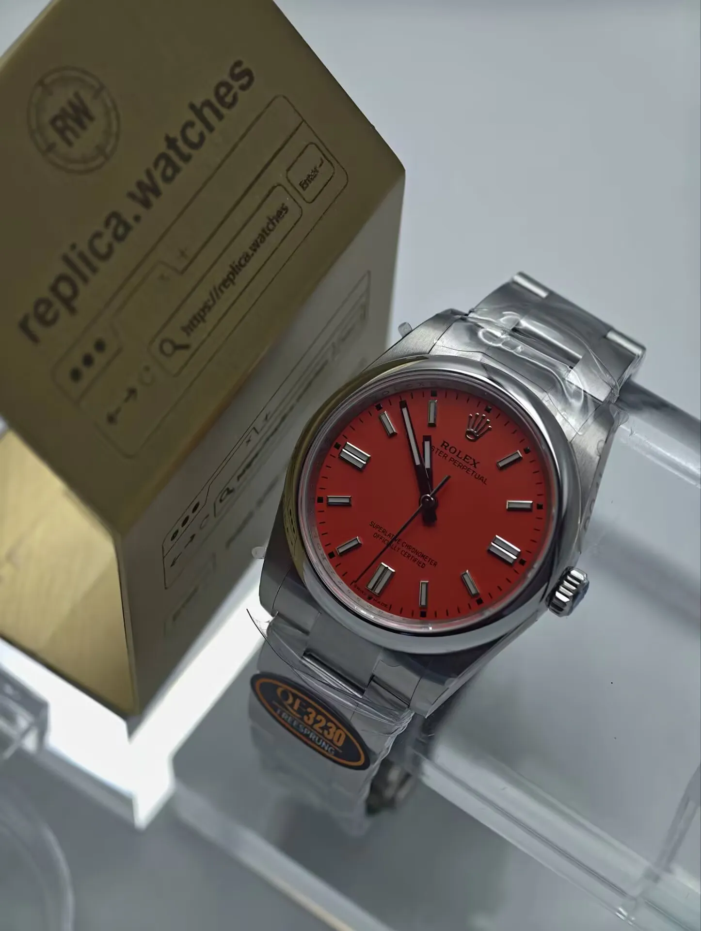 Rolex Oyster Perpetual M126000-0007 36mm 3230 Free-Sprung Movement Coral Red QF Replica Watch
