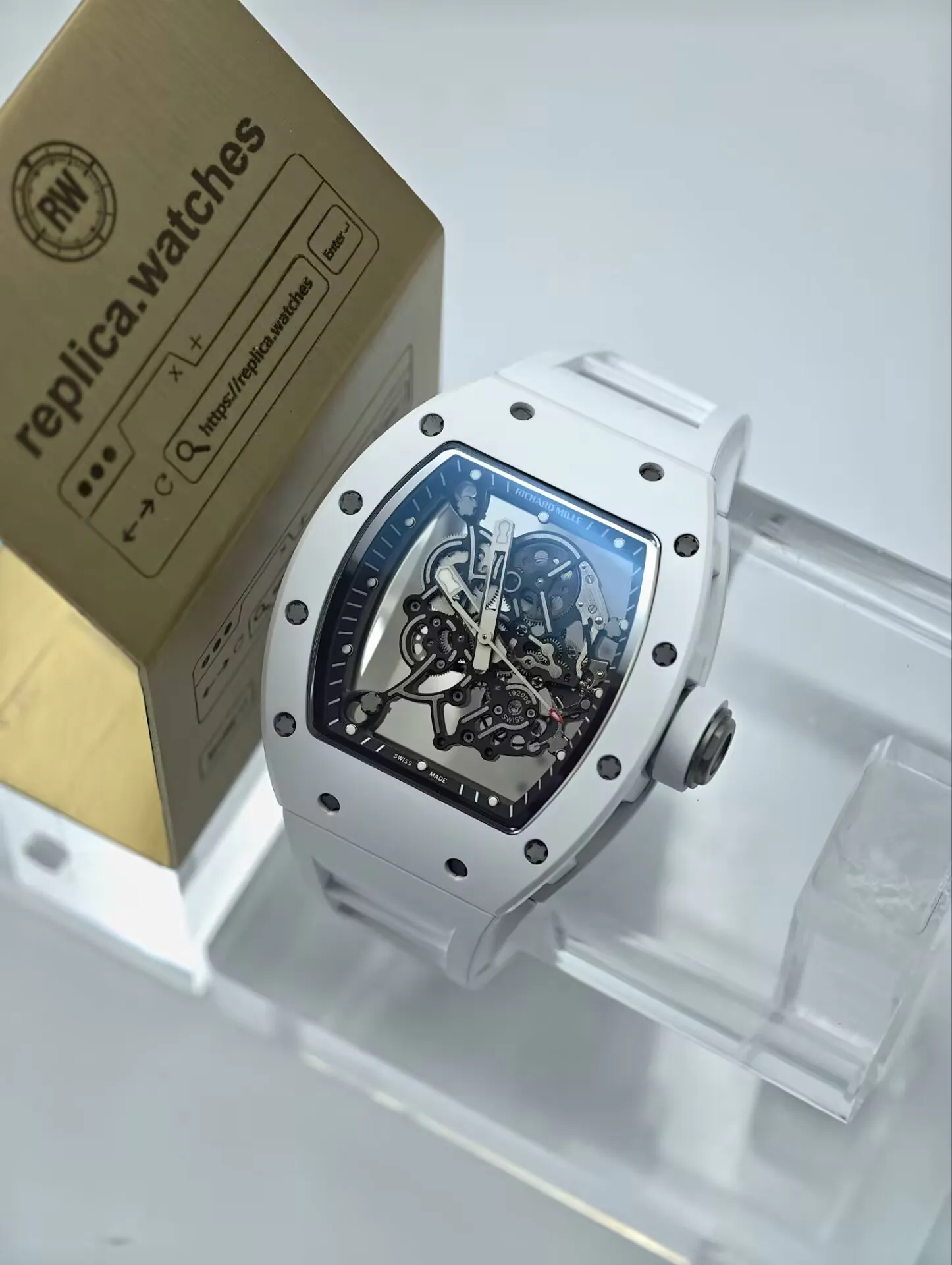 Richard Mille RM 055 White Ceramic 49.9 × 42.7mm RMUL2 Movement Skeleton Sports Replica Watch