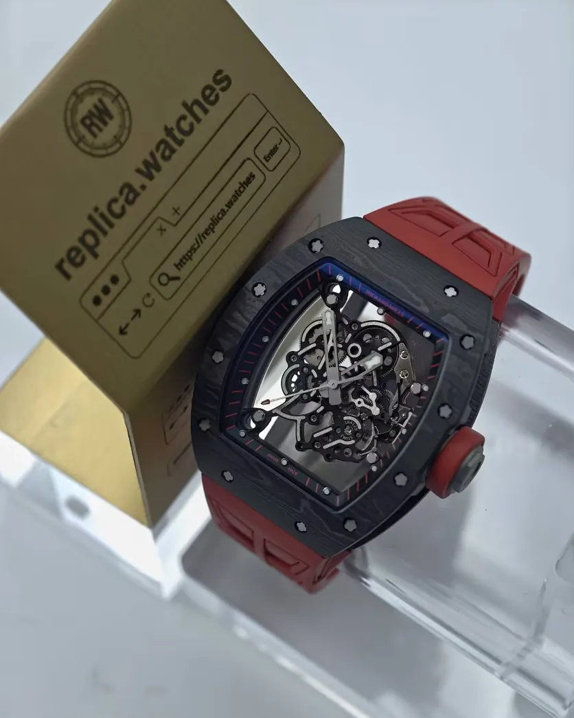 Richard Mille RM 055 Skeleton Replica Watch 49.9 × 42.7mm Free-Sprung RMUL2 Movement Red Strap