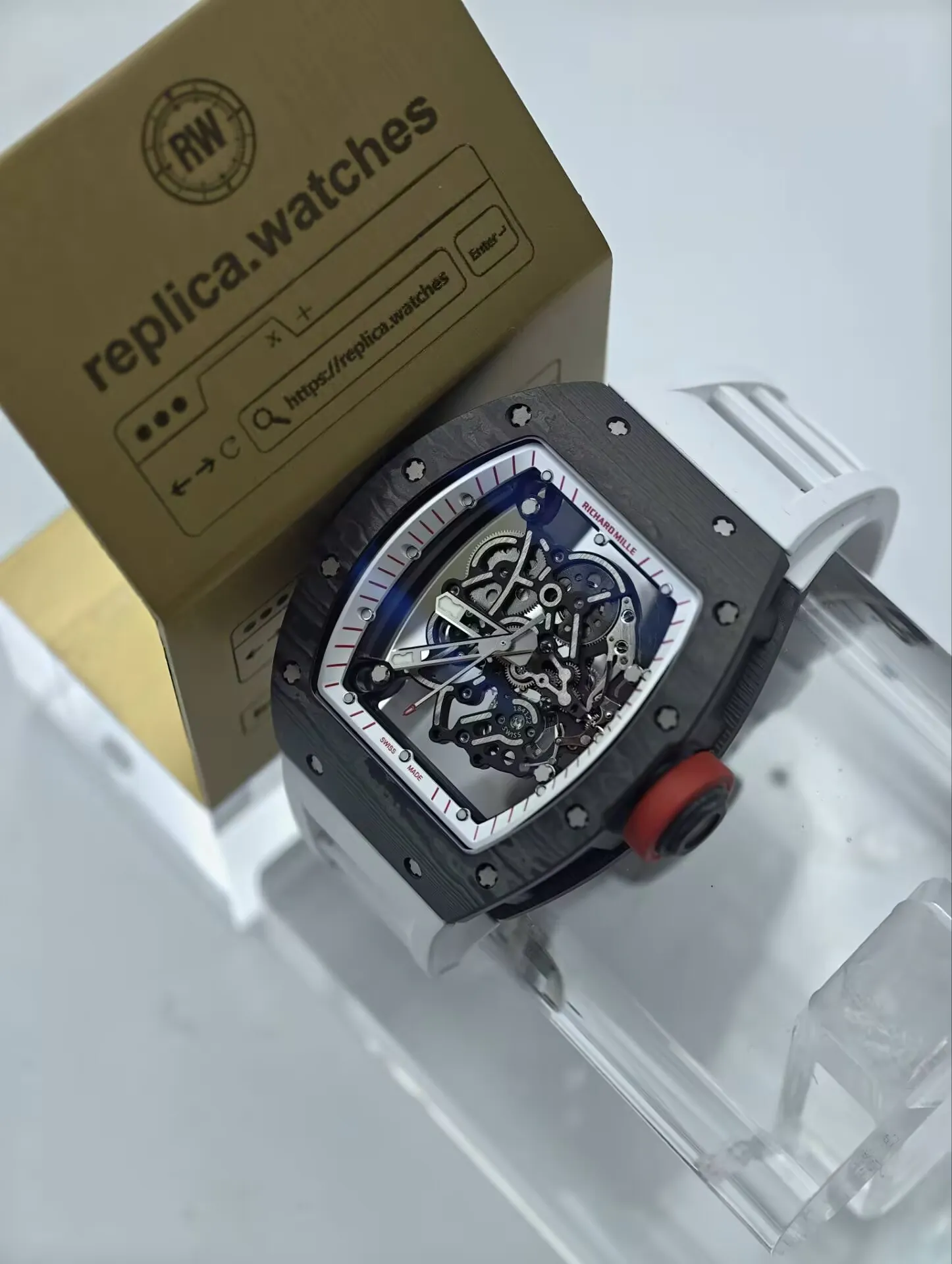 Richard Mille RM 055 Free-Sprung 49.9 × 42.7mm Manual Winding RMUL2 Carbon Skeleton Replica Watch