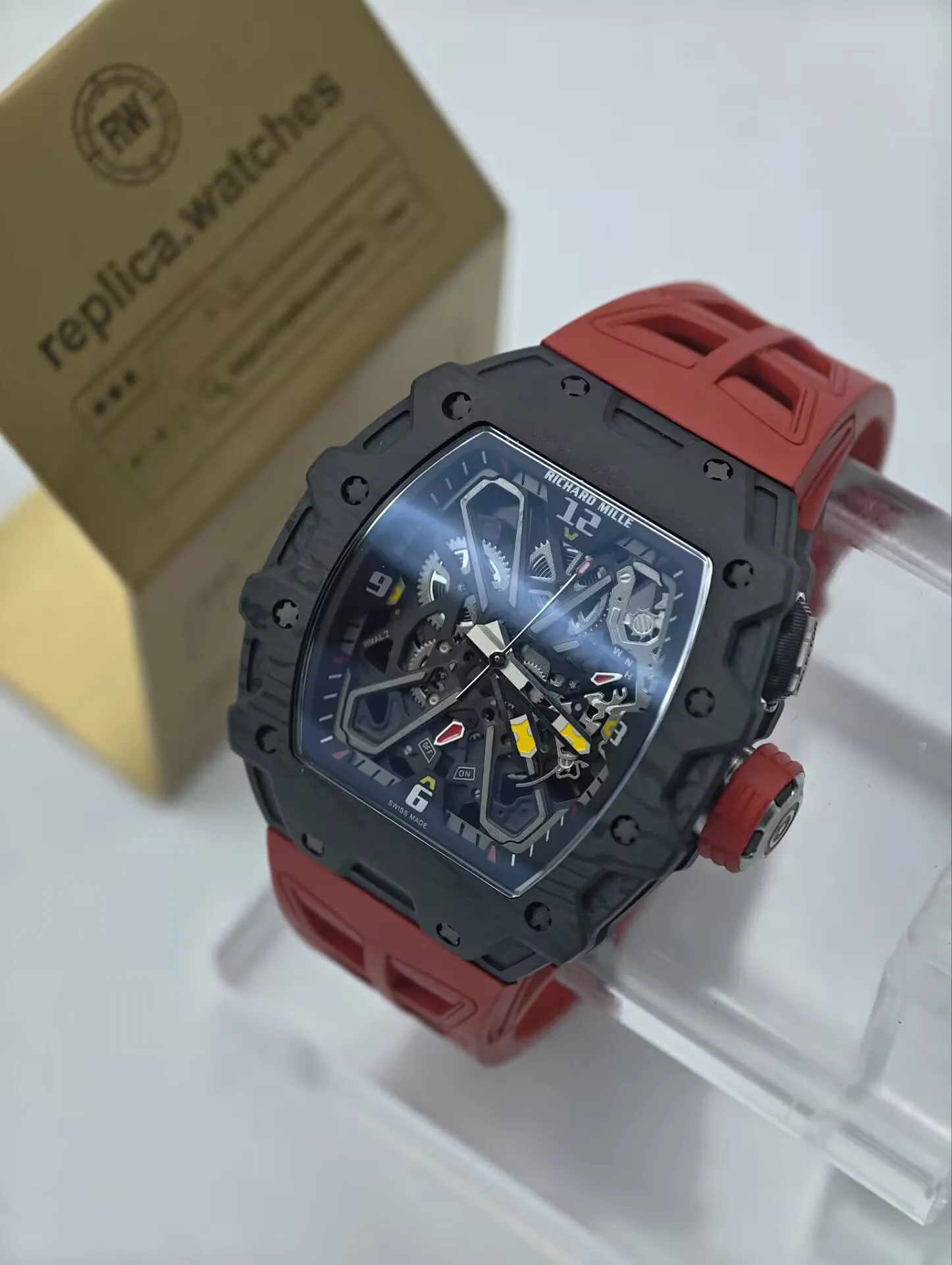 Richard Mille RM 35-03 50×44.5mm RMAL2 Movement Carbon Fiber Skeleton Replica Watch
