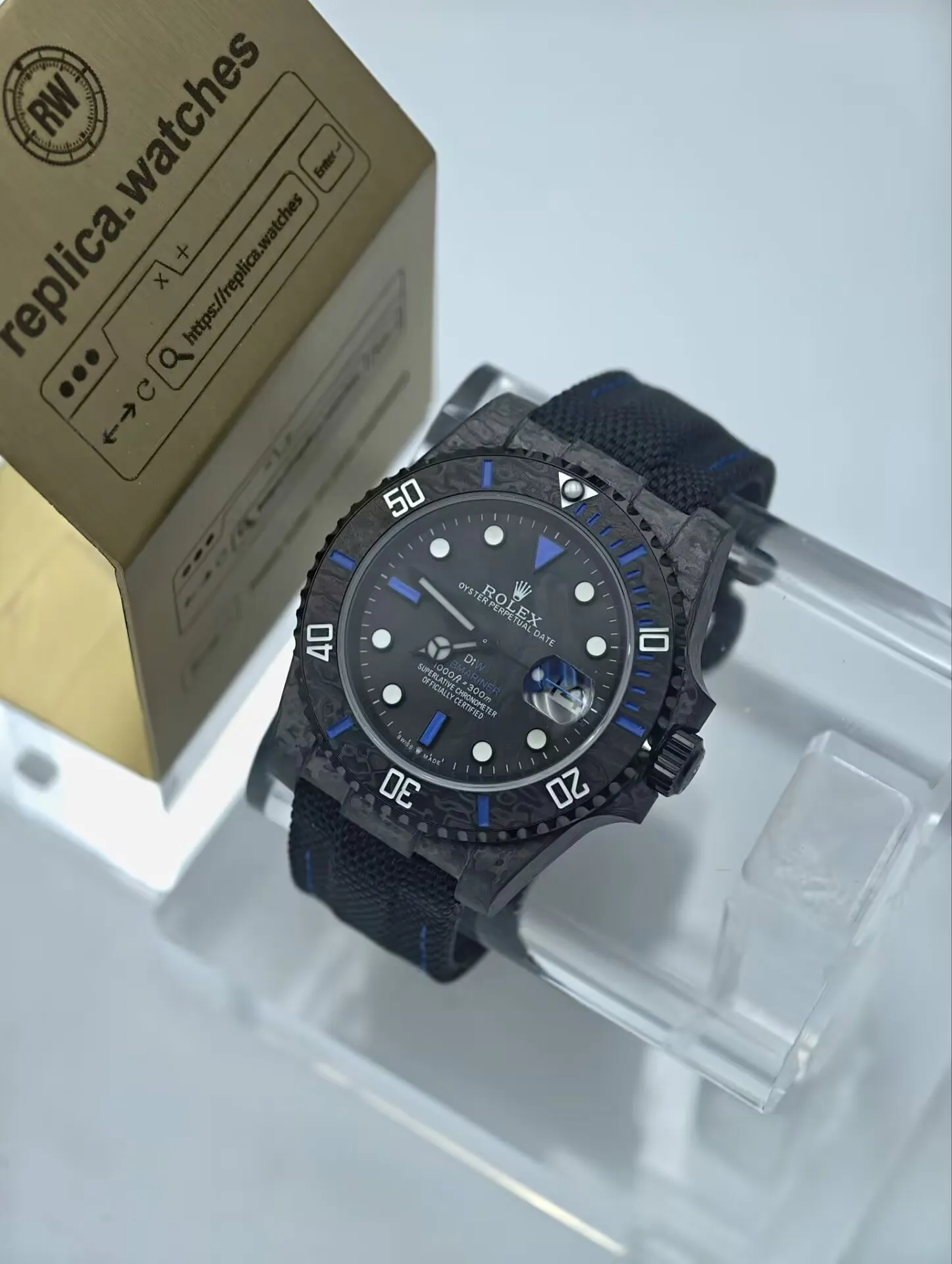 Rolex Submariner DIW Carbon Diver 40mm 3235 Movement Black Nylon Strap Replica Watch