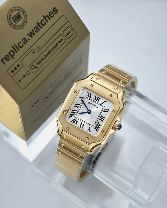 Cartier Santos de Cartier WGSA0107 Super Clone Watch 1:1 Clone 27mm Gold Tone Quartz Silver Dial High Quality Clone