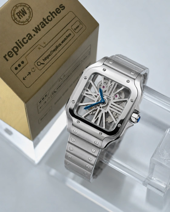 Cartier Santos WHSA0015 Super Clone Watch 39.8mm Skeleton Dial Clone Cal.9611 MC Manual Movement