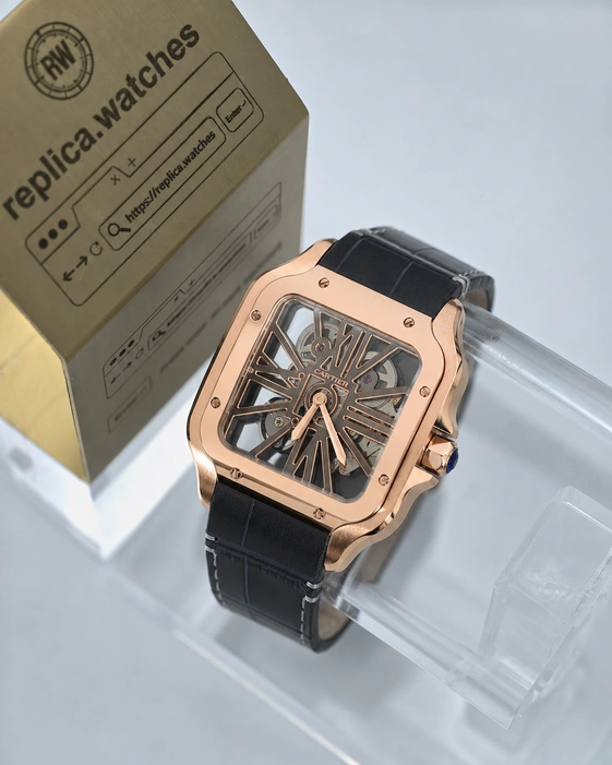 Cartier Santos de Cartier WHSA0018 Super Clone Watch Skeleton Dial Rose Gold Finish 1:1 Clone Luxury Edition