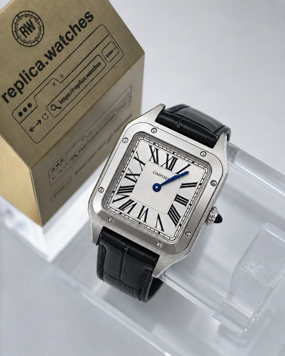 Cartier Super Clone Watches 1:1 Santos-Dumont Silver Dial Black Leather Strap WSSA0085
