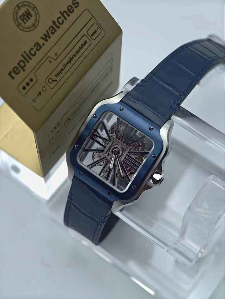 Cartier Super Clone Watches 1:1 Santos de Cartier Blue Skeleton Dial 39.8mm WHSA0026