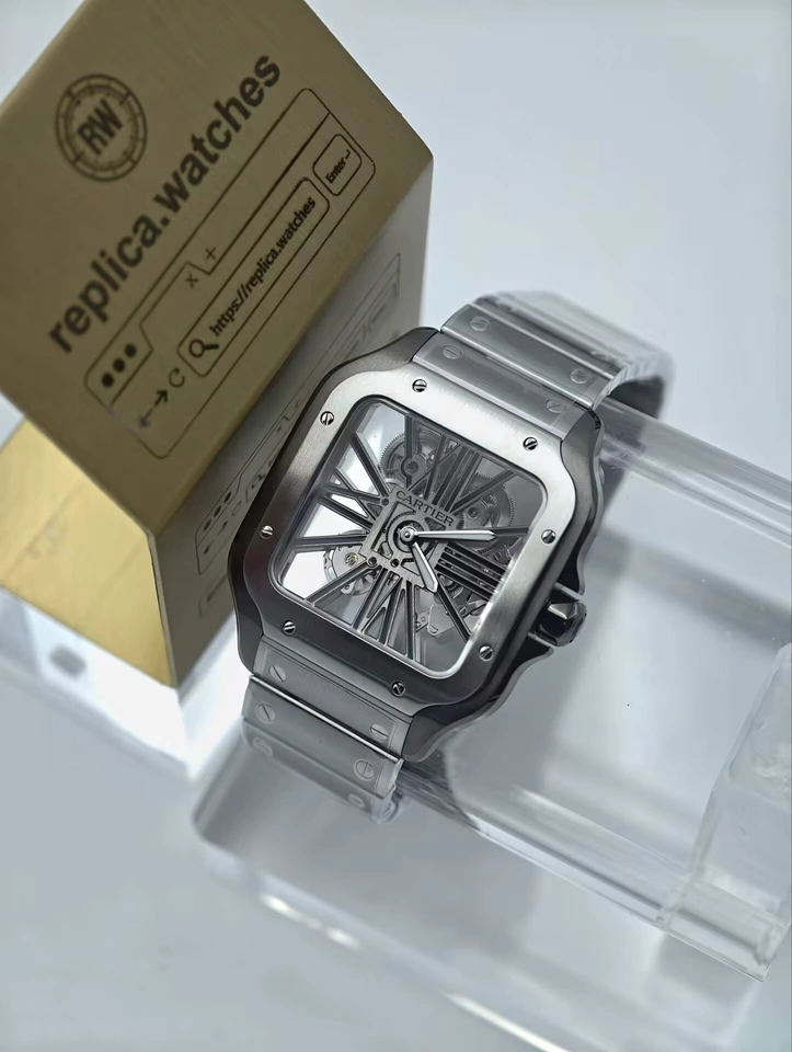 Cartier Super Clone Watches 1:1 Santos Skeleton ADLC Steel 39.8mm WHSA0027