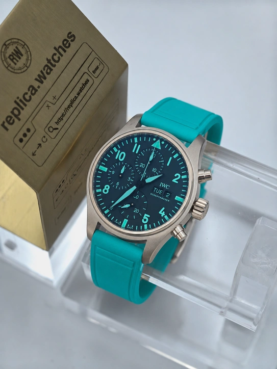 IWC Super Clone Watches 1:1 Pilot Chrono 41mm IW388108 Titanium Black Petronas Green Dial Cal.69385