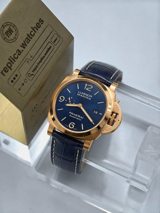 Panerai Super Clone Luminor Marina PAM01112 Blue Dial Rose Gold Plated Luxury Watch