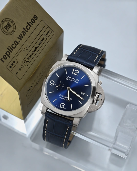 Panerai Super Clone Watches 1:1 Luminor Marina PAM01313 Blue Sun-Brushed Dial 44mm 316L Steel Case