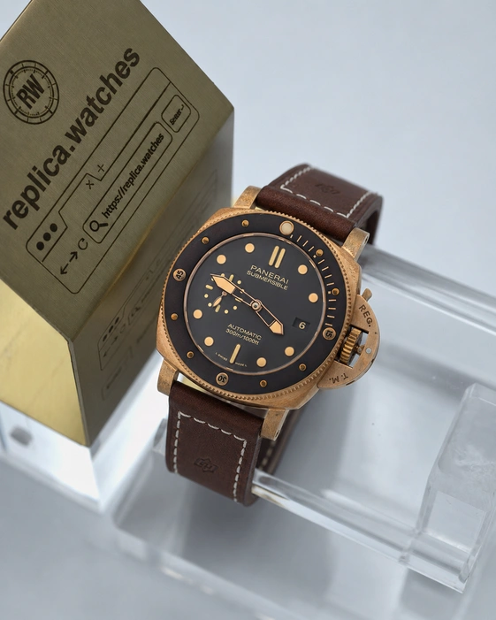 Panerai Super Clone Watches 1:1 Submersible PAM00968 Bronze Case 47mm Brown Dial P.9010 Movement Leather