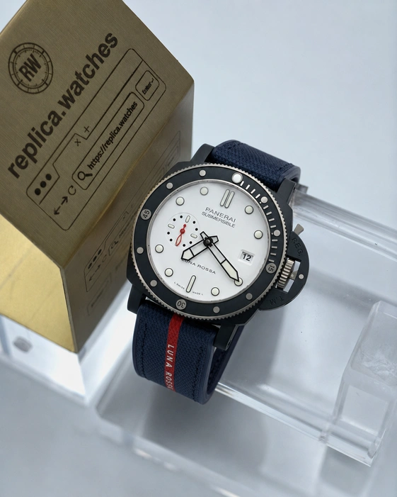 Panerai Super Clone Watches Submersible PAM01543 Luna Rossa 44mm White Dial Titanium Clone P.900 Movement
