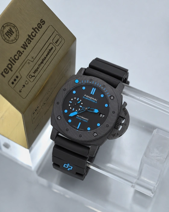 Panerai Super Clone Watches 1:1 Submersible PAM01616 Carbotech 47mm Edition Blue Accent Black Dial Rubber
