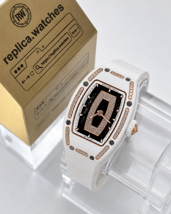 Richard Mille RM 07-01 Ladies White Ceramic Super Clone Watch Diamond Skeleton Dial High Quality 1:1 Clone
