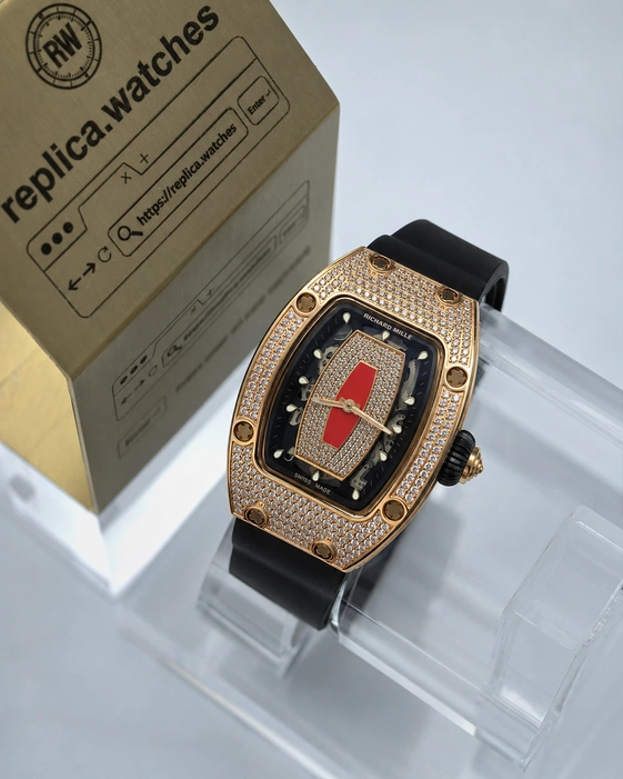 Richard Mille RM 07-01 Rose Gold Diamond Clone Watch 45.66mm Black Rubber Strap CRMA2 Super Clone