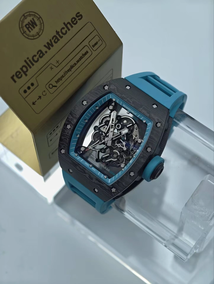 Richard Mille RM 055 Yas Marina Circuit NTPT Carbon Skeleton Super Clone Watches 1:1 RMUL2 Blue Rubber Strap
