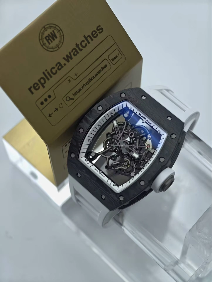 Richard Mille RM 055 Bubba Watson Carbon Fiber White Rubber Strap Super Clone Watches 1:1