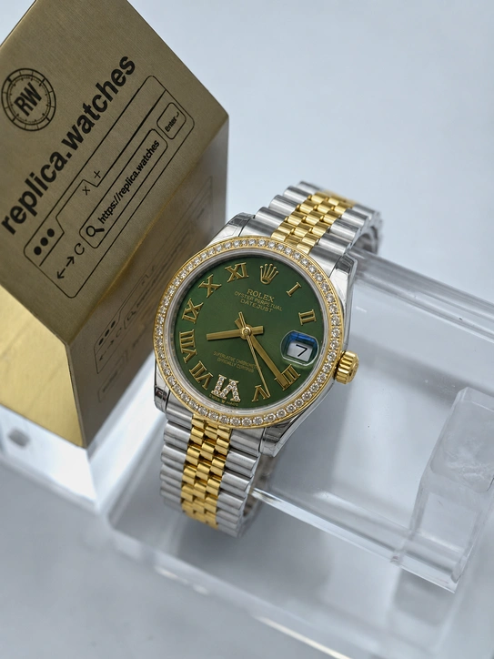 Rolex Datejust 31mm Olive Green Dial M278383rbr-0016 Super Clone 18K Yellow Gold Two-Tone Jubilee Diamond Bezel